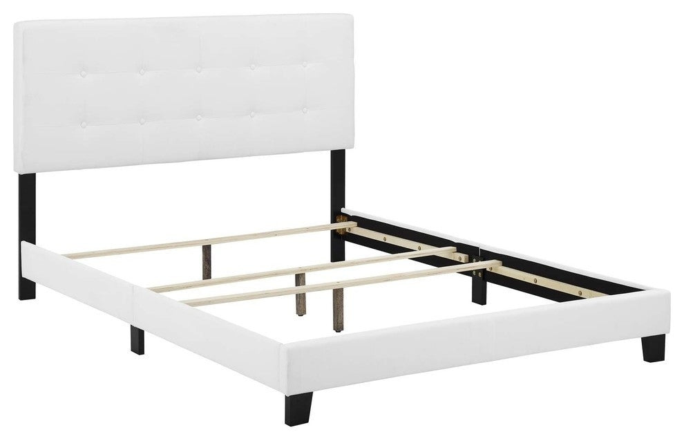 White Amira King Upholstered Fabric Bed