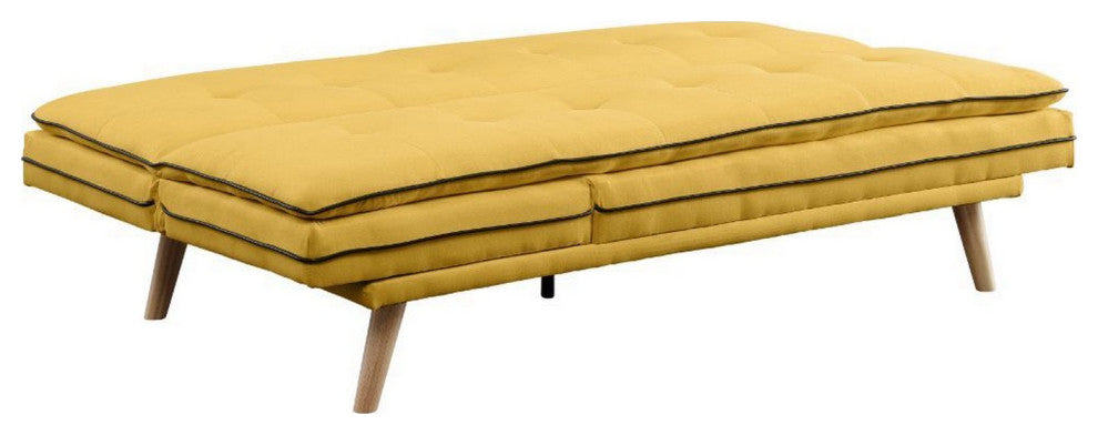 Benzara BM250355 Adjustable Sofa With Tufted Seat and Angled Legs, Yellow