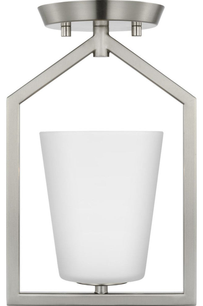 Vertex Collection One-Light Brushed Nickel Etched White Semi-Flush Mount Light