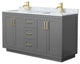 60" Double Bathroom Vanity, Dark Gray, Carrara Countertop, Sinks, Gold Trim