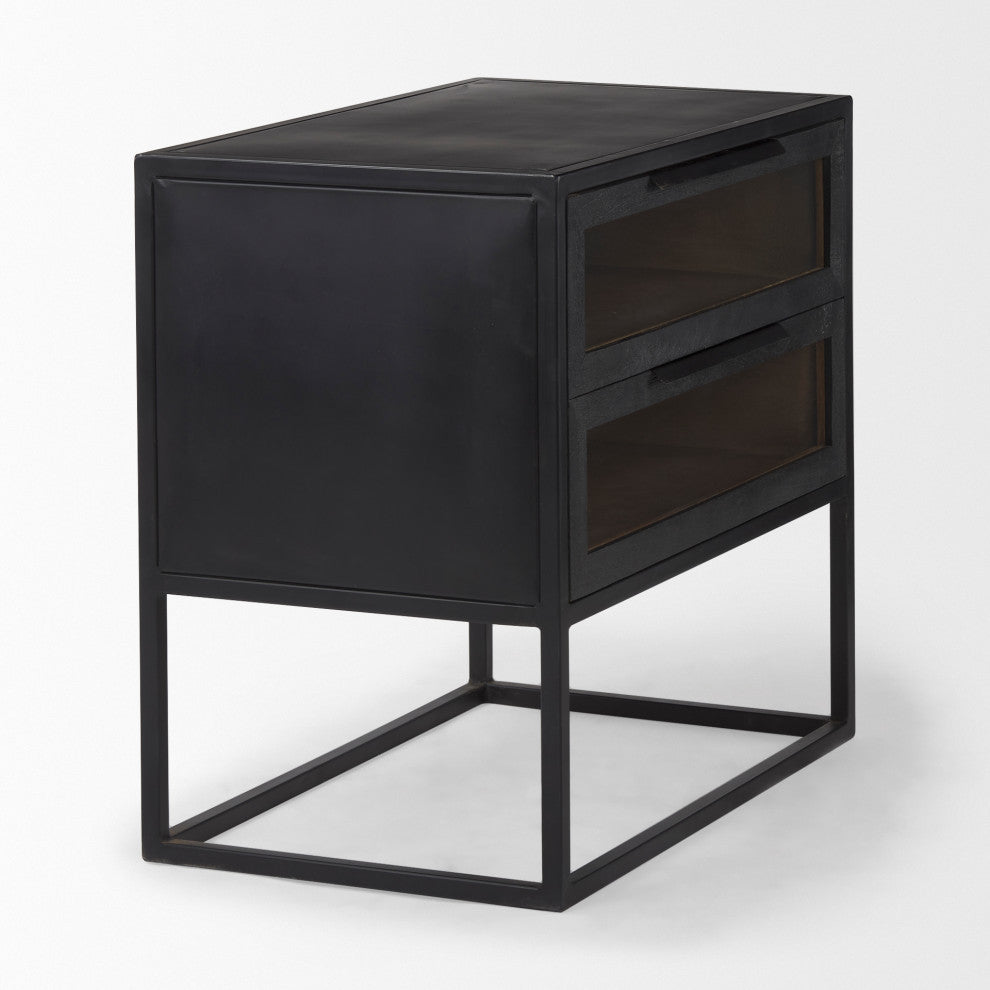 Sloan Dark Brown Solid Wood w/ Black Metal Frame Side Table