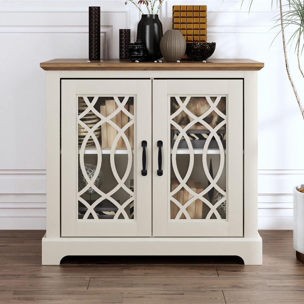 Raccon Black with Knotty Oak Accent Cabinet with 2 Doors, Ivory With Knotty Oak