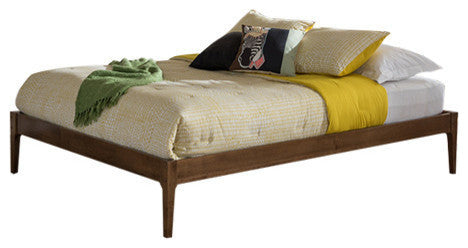 Bentley Mid-Century Modern Solid Wood Bed Frame, Walnut Brown, Queen