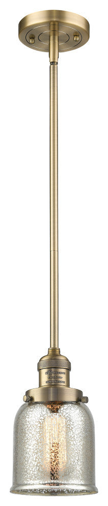 Small Bell 1-Light LED Pendant, Brushed Brass, Glass: Silver Mercury