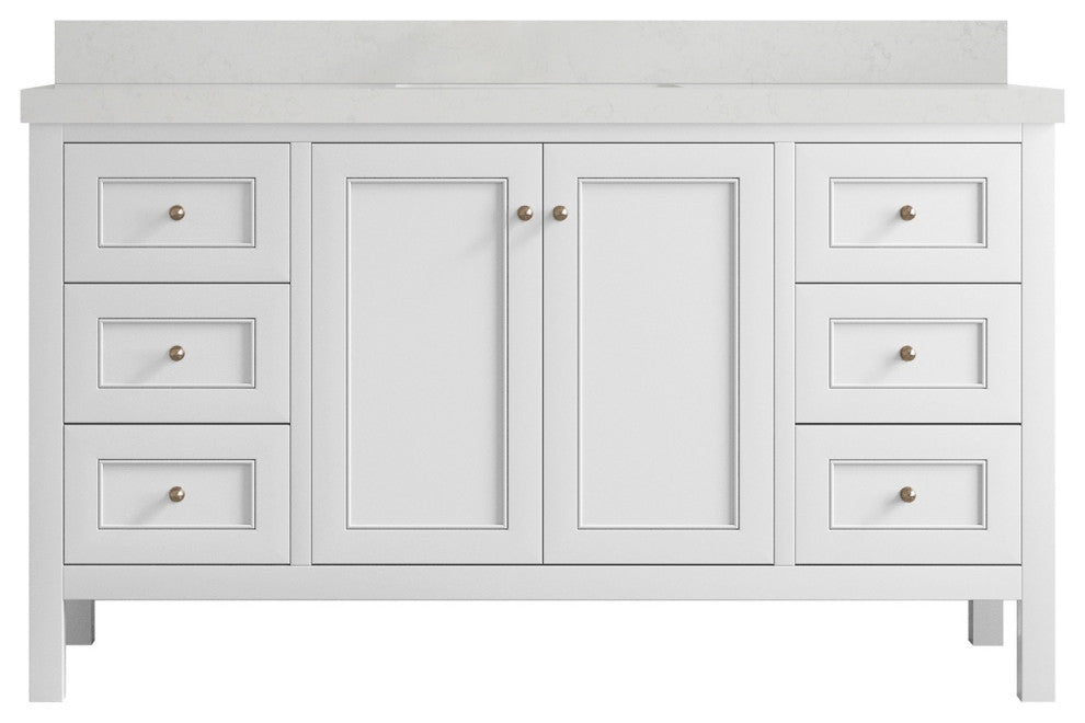 Nashville 60" Single Bathroom Vanity, White 2" Carrara Quartz
