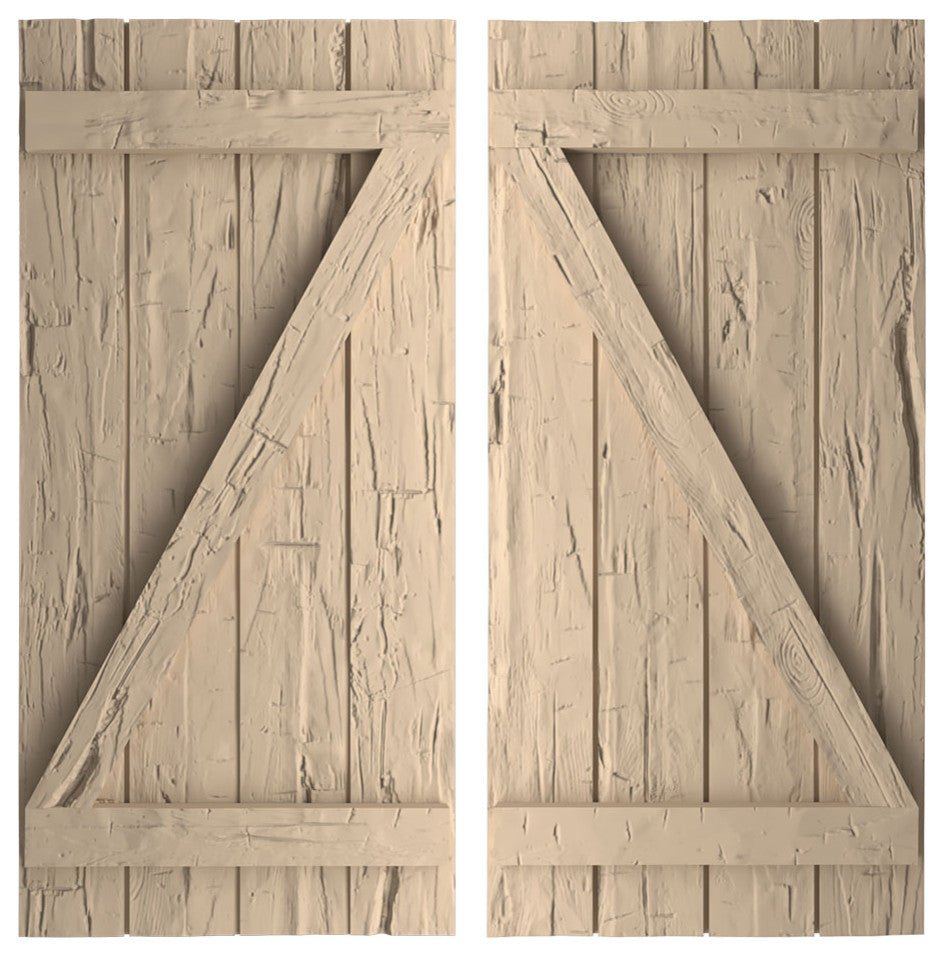 Rustic 4 Board Joined B-N-B Faux Wood Shutters, Hand Hewn, 22x26"