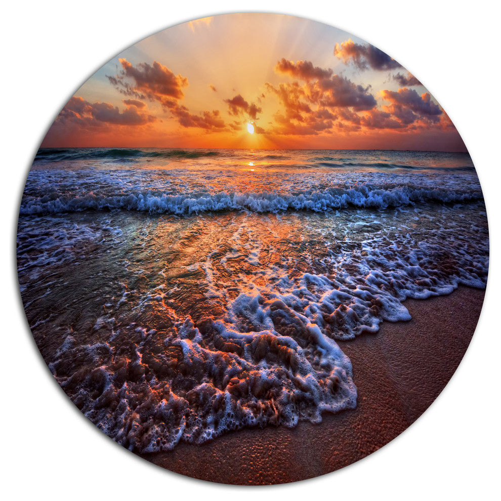 Roaring Sea Wavers During Sunset, Seashore Art Round Wall Art, 11"