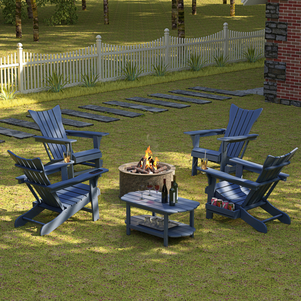 Modern Plastic Weather-Resistant Adirondack Chairs, Navy Blue