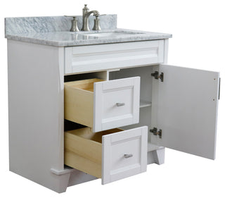 37" Single Sink Vanity, White Finish Top With White Carrara Marble