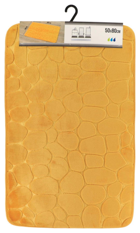 Bathroom Rug Memory Foam Mat 3D Pebble , Yellow Mustard, 32" X 20"