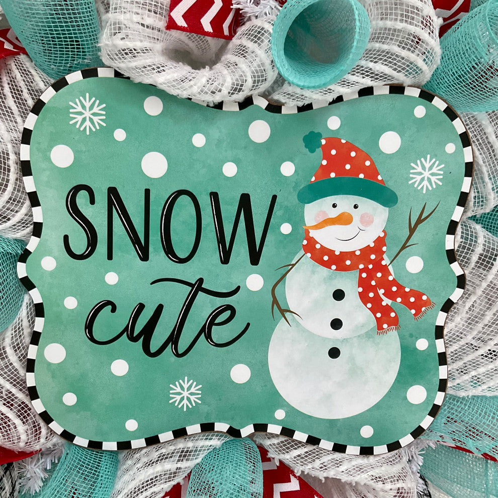 Snow Cute Snowman Winter or Christmas Handmade Deco Mesh Wreath