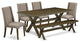 6-Piece Set, Dark Khaki Seat Chair Chairs, Bench and Top Table, and Jacobean