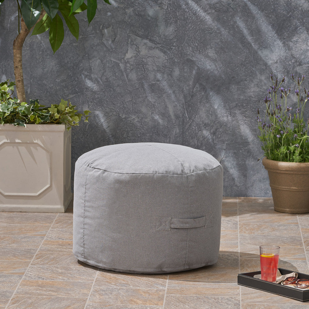 Crystal Cay Outdoor Water Resistant 2' Ottoman Pouf, Charcoal