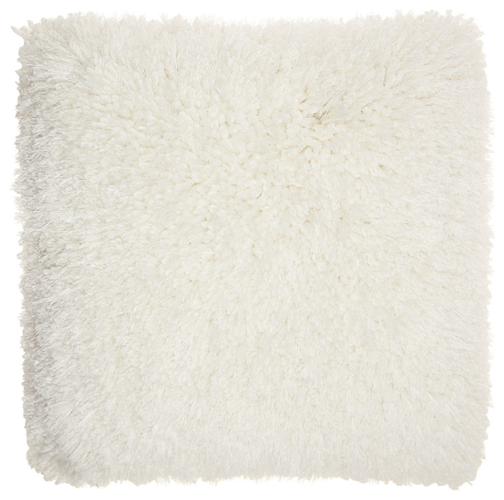 Fluffy White Shag Accent Throw Pillow