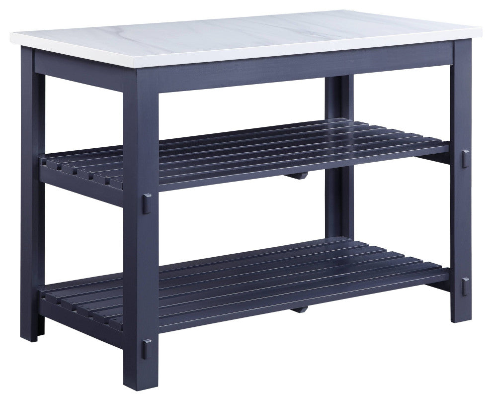 Enapay Kitchen Island, Marble Top and Gray Finish
