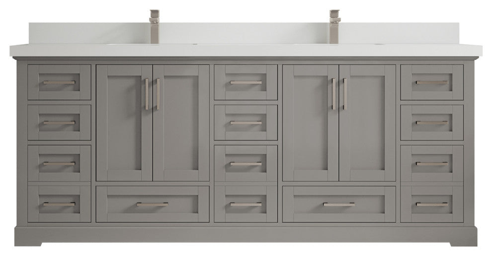 Boston 84 Double Sink Bath Vanity in Elephant Skin Gray 2" White Quartz