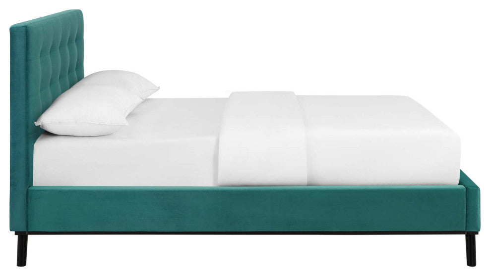 Teal McKenzie Queen Biscuit Tufted Performance Velvet Platform Bed