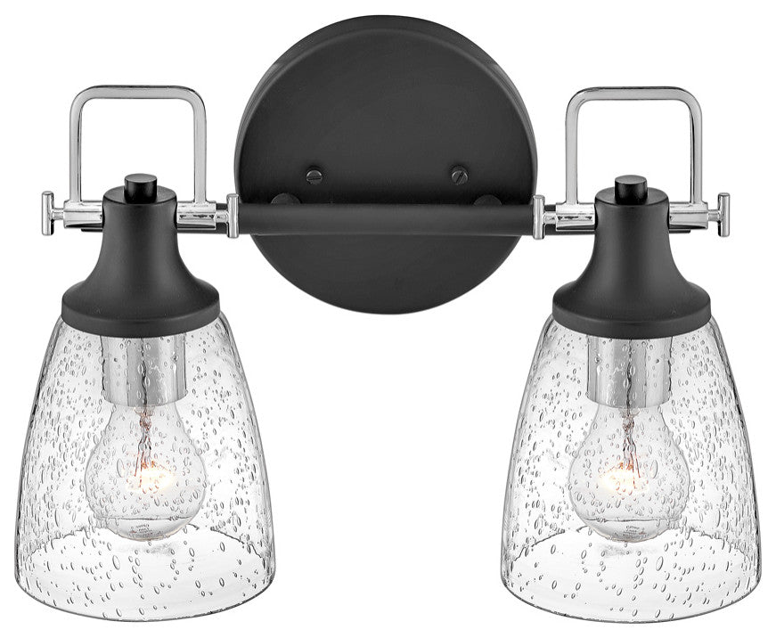 Hinkley Easton 14.5" Two Light Bath Vanity Fixture, Black + Chrome