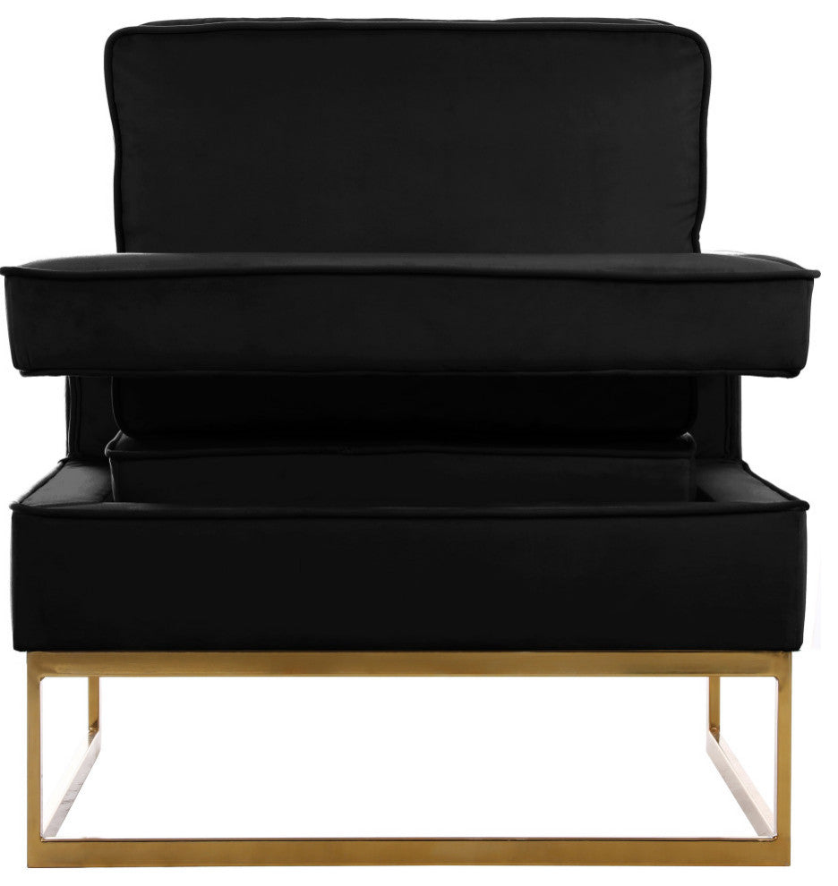 Noah Velvet Upholstered Accent Chair, Black, Gold Base