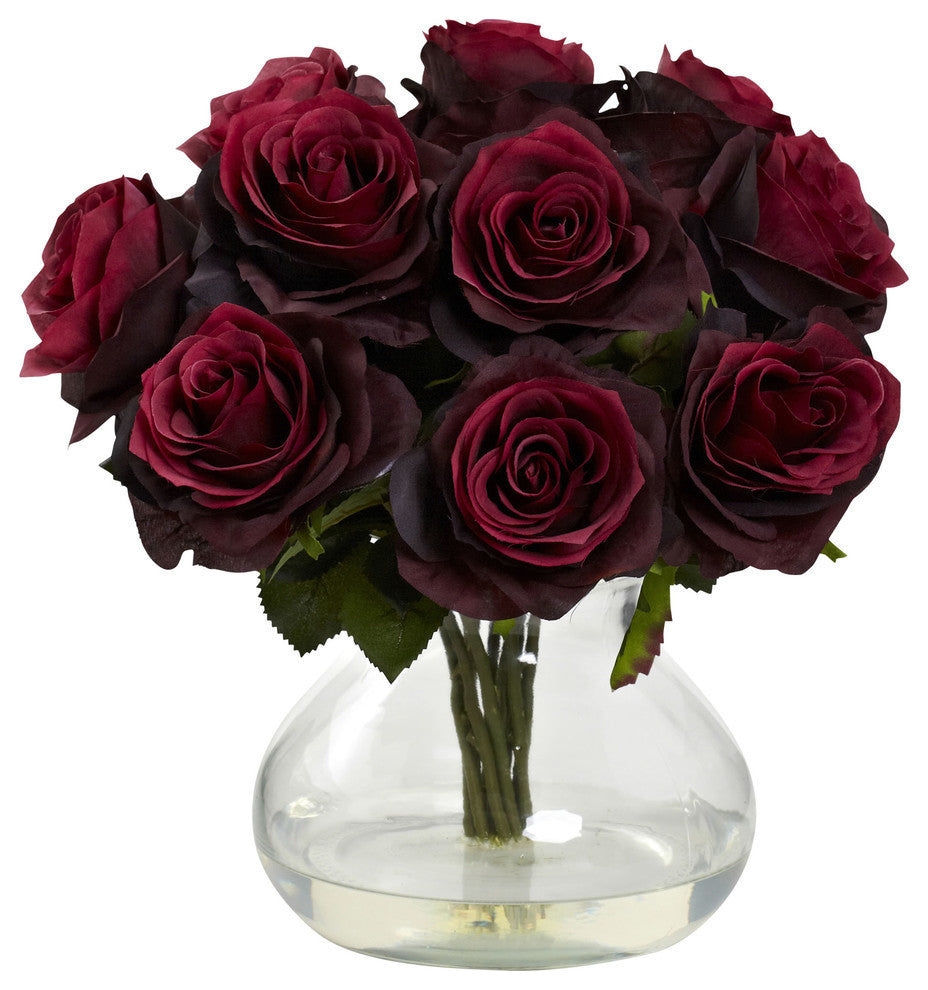 Rose Arrangement With Vase, Burgundy