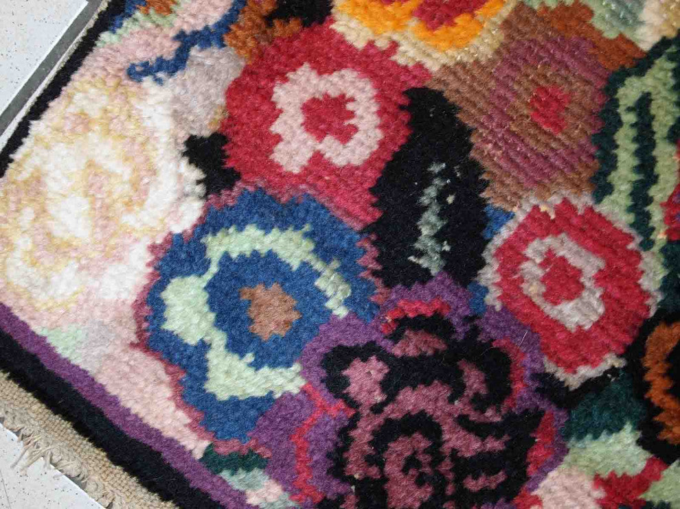 Handmade Antique French Art Deco Rug, 1.6'x3.8', 50cmx116cm 1920s
