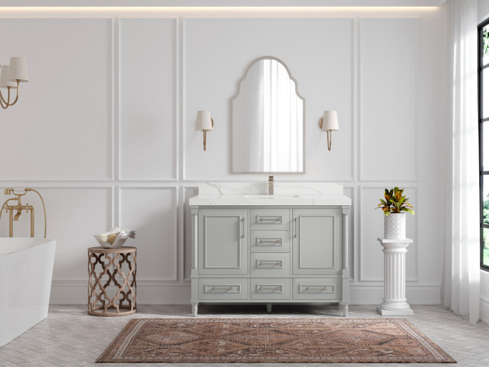 Aberdeen 48 Single Sink Bath Vanity in Coventry Gray 2" Calacatta Laza
