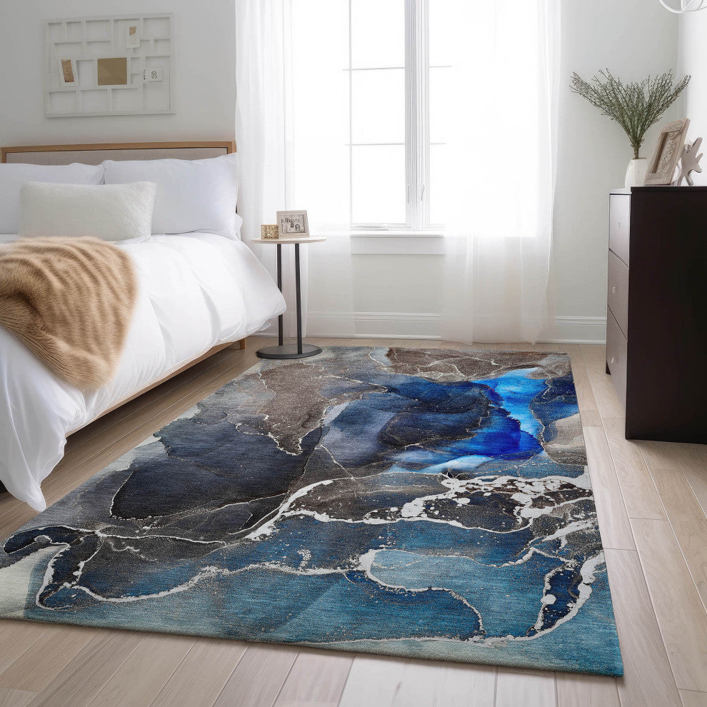Premium Machine Washable Mayfield AMF503 Navy 5' x 7'6" Rug
