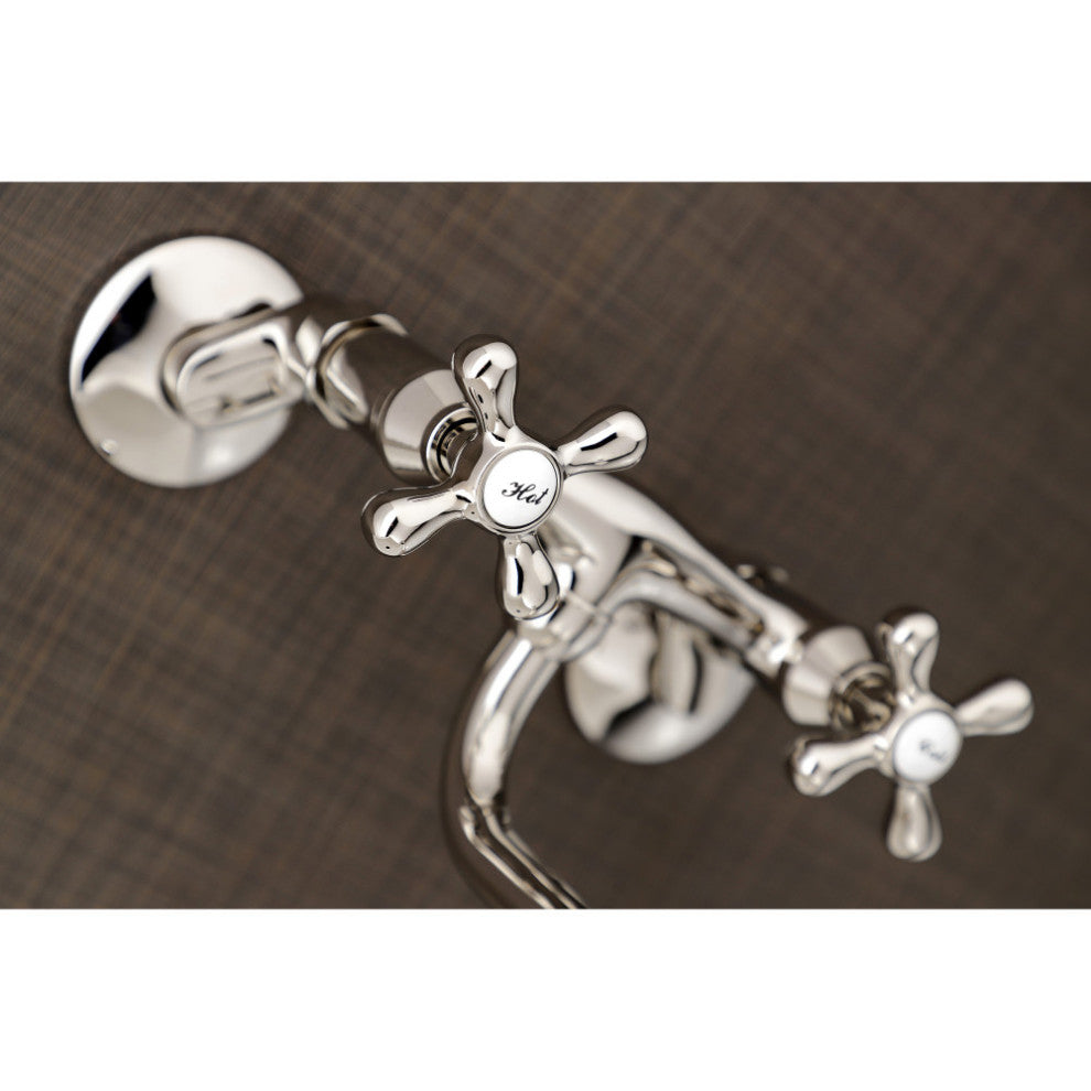 KS215PN Kingston Two Handle Wall Mount Bathroom Faucet, Polished Nickel