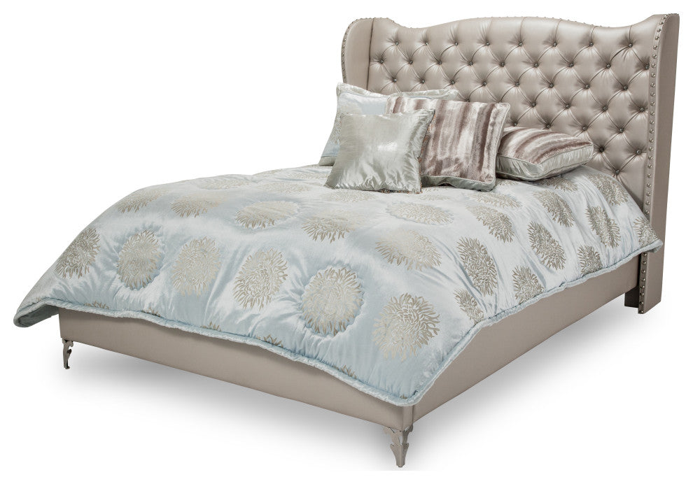 AICO Michael Amini Hollywood Loft Queen Upholstered Platform Bed Frost