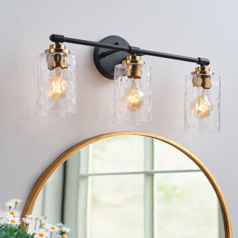 Modern 3-Light Water Ripple Glass Shades Vanity Light for Bathroom