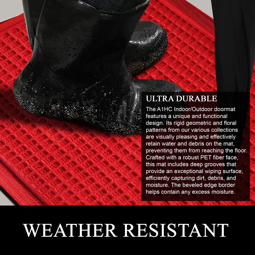 A1HC Superior Absorbant Polypropylene Doormat, Red Waffle, 24"x36"