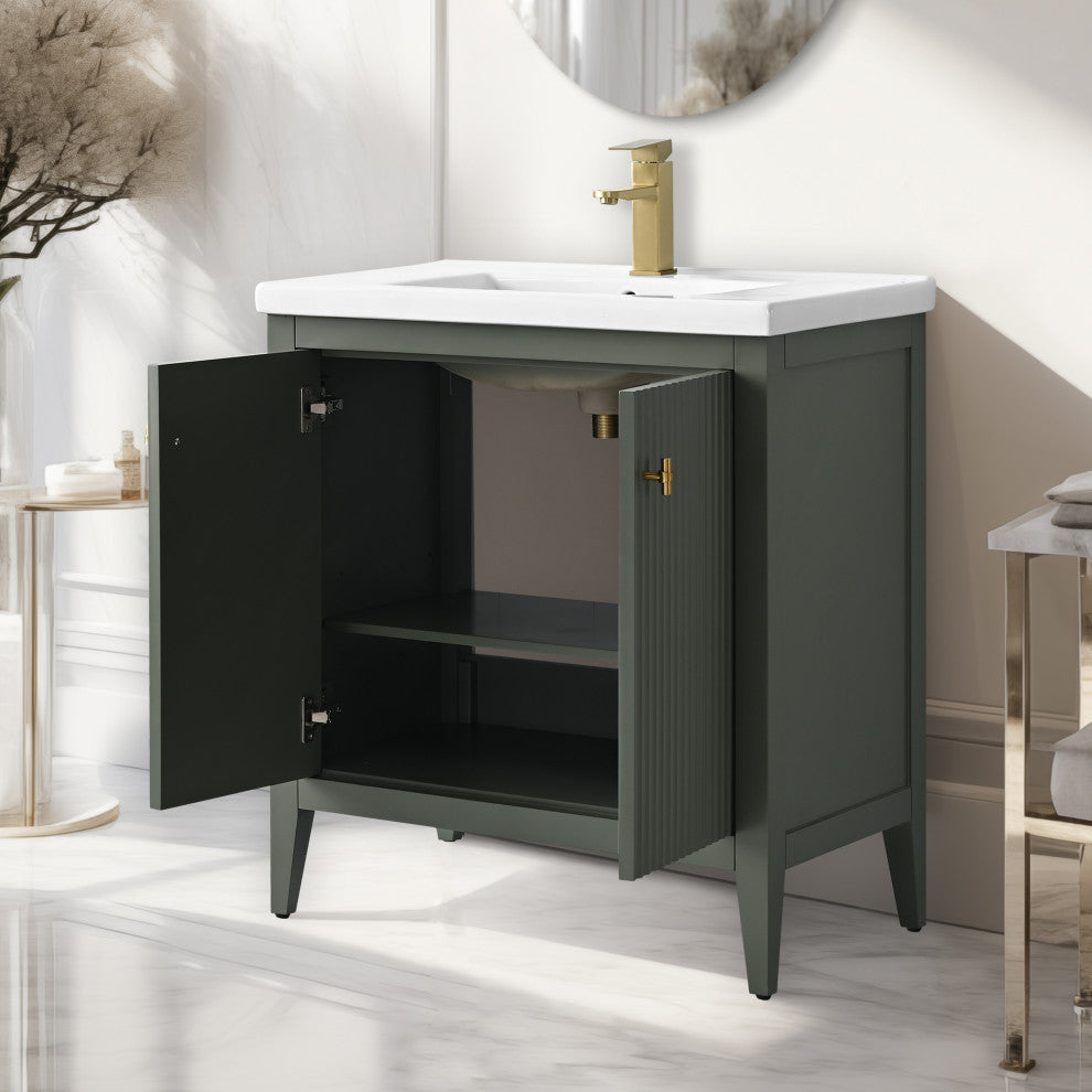Vanity Art Freestanding Vanity, Vintage Green, 30", Single Sink, Golden Brushed