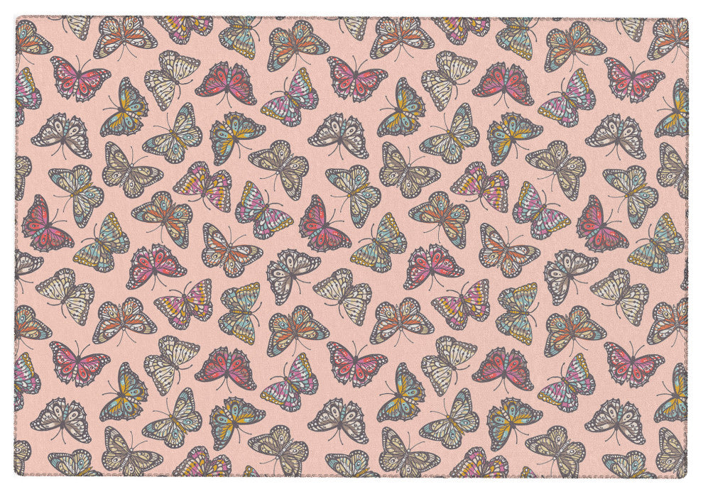 Avenie Countryside Butterflies Pink Area Rug