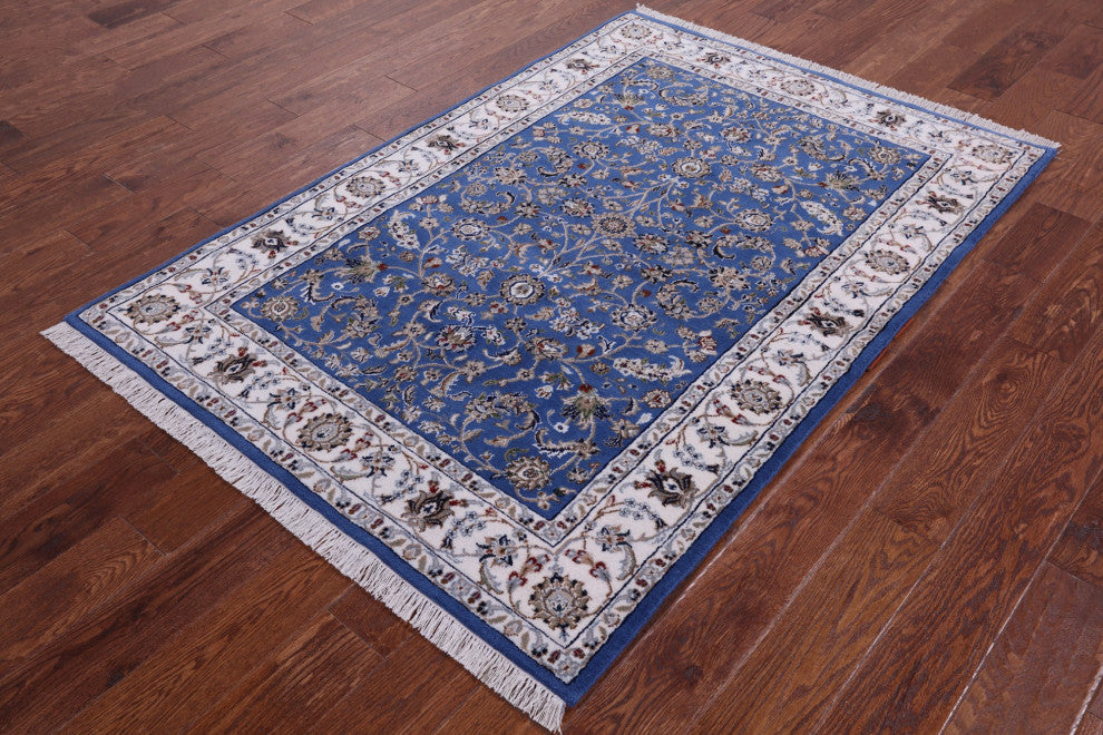 4' 1" X 6' 0" Wool and Silk Persian Nain Handmade Rug Q11627