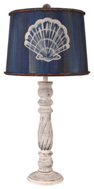 Shabby Light Nude Swirl Candlestick Table Lamp With Seashell Shade