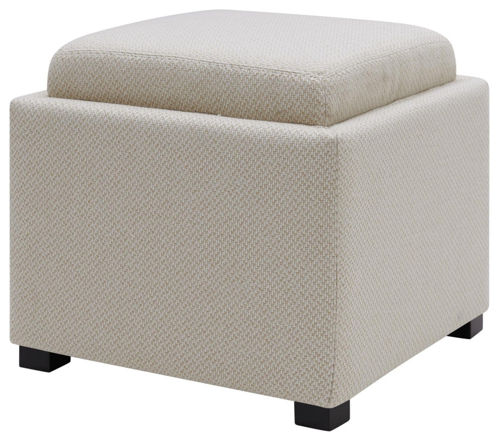 Cameron Square Storage Ottoman w/ tray, Cardiff Cream, Fabric