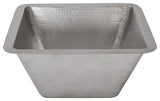 15" Square Hammered Copper Bar/Prep Sink, Nickel, 3.5" Drain Opening