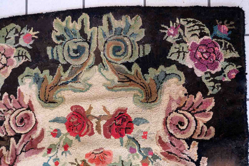 Handmade Antique American Hooked Rug 3'x5.7', 92cmx174cm 1880s