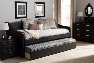 Abby Fabric Upholstered Daybed With Trundle Bed, Black