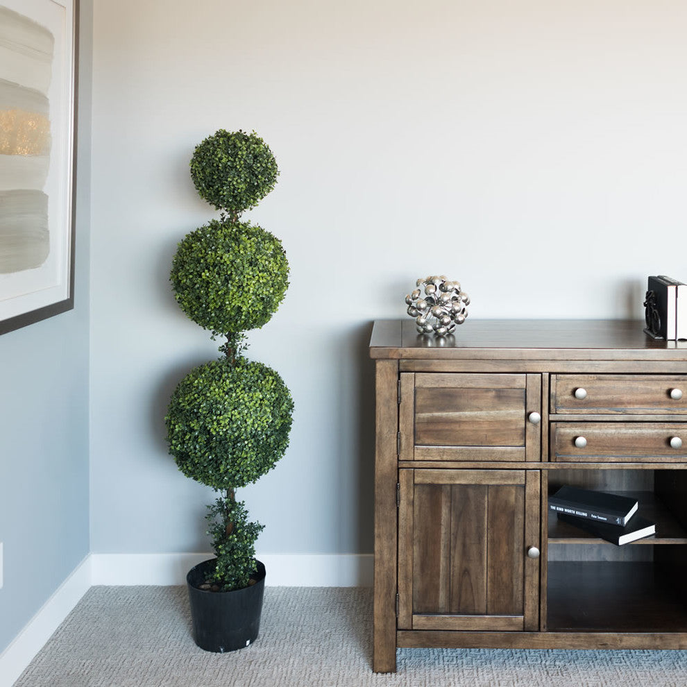 Vickerman 4' Artificial Potted Triple Ball Green Boxwood Topiary