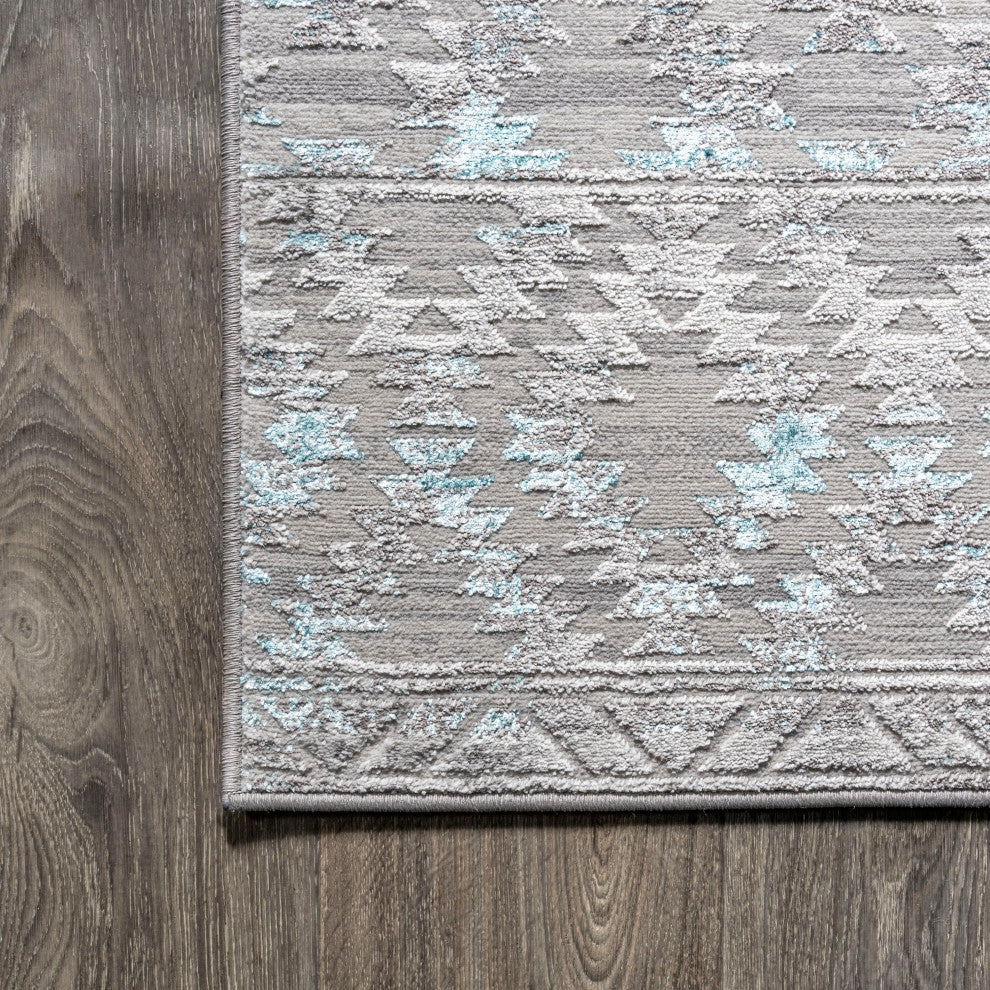 Ancient Faded Trellis Gray/Turquoise 2'x8' Runner Rug