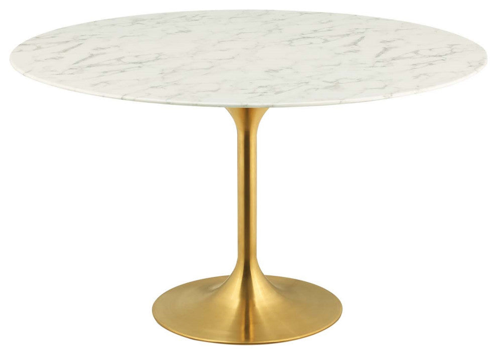 Faux White Marble Tulip Dining Table, Round Kitchen Table, Glam Gold Table, 54"