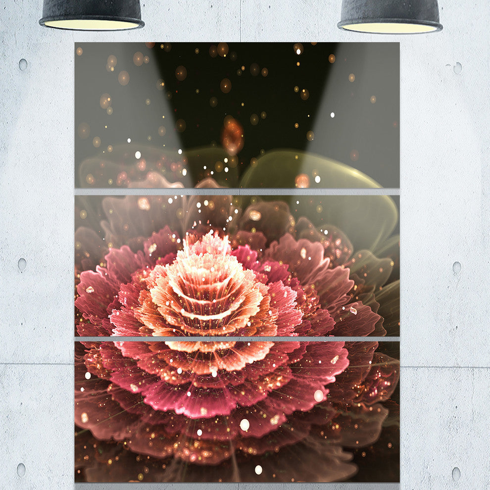 "Fractal Abstract Pink Flower" Digital Metal Wall Art, 3 Panels, 28"x36"