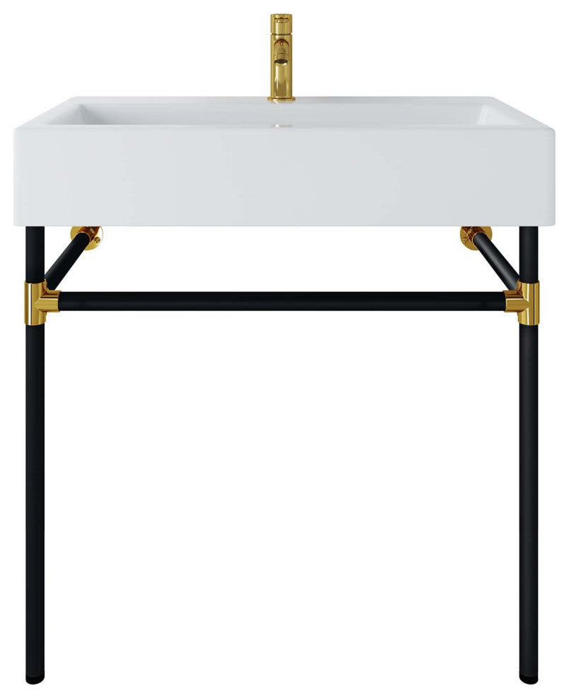 Redeem 32" Black Stainless Steel Wall-Mount Bathroom Vanity, Black White