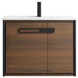 Oakville Wall Mount Bathroom Vanity, Walnut Ebony, 30", Black Hardware