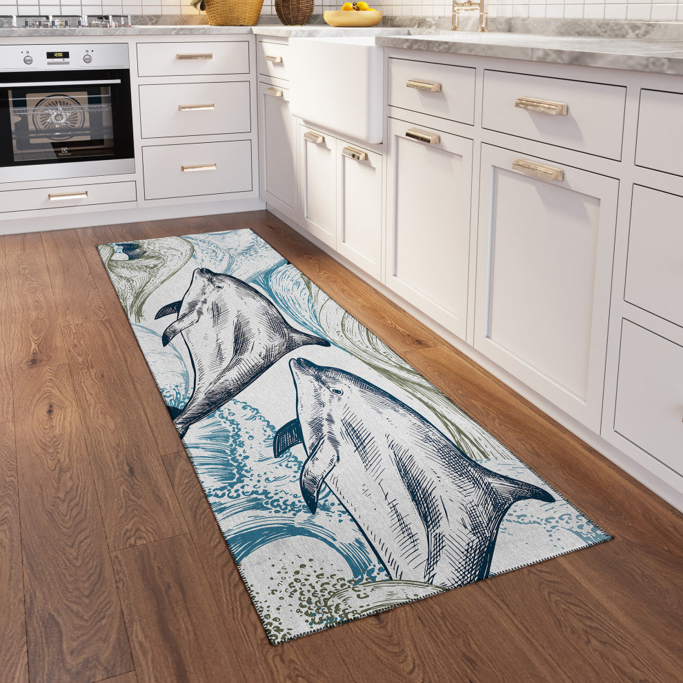Indoor/Outdoor Harbor HA10 Ivory Machine Washable 2'3" x 7'6" Runner Rug