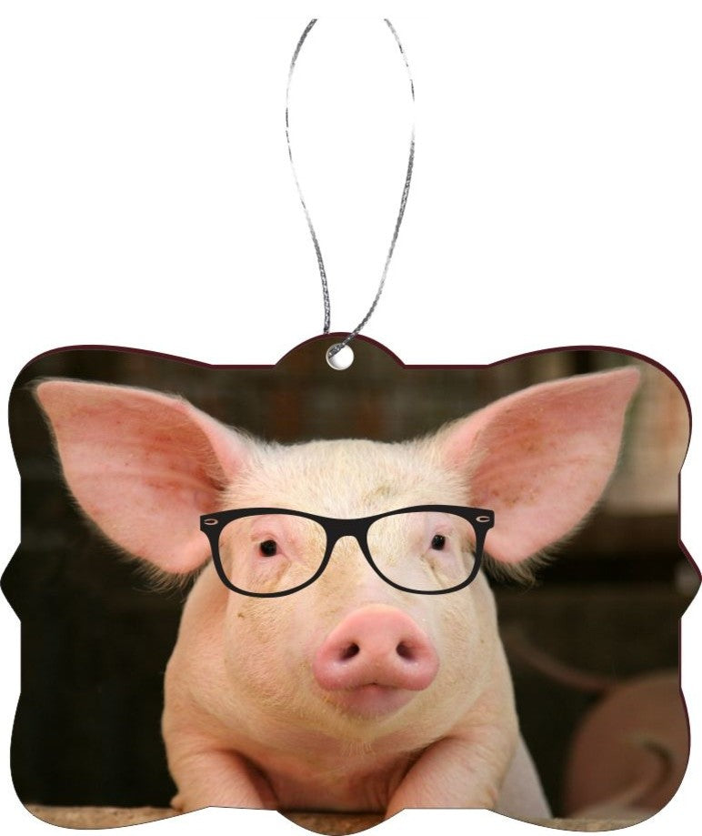 Percy the Pigster Hipster Pig in Sty Design Rectangle Christmas Tree Ornament