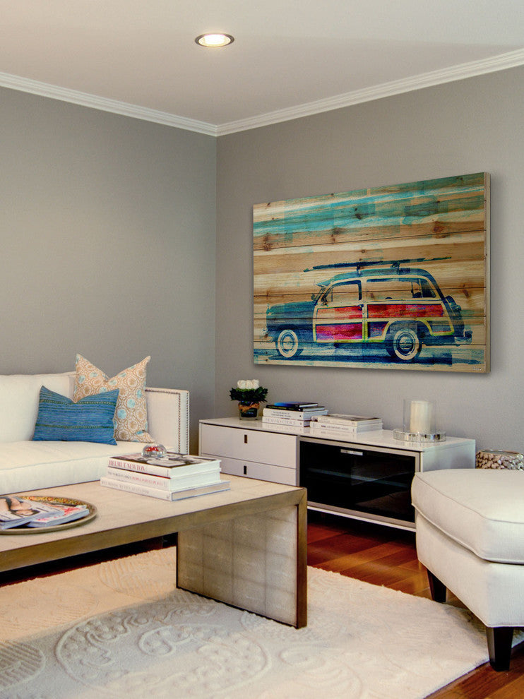 "Surf Day" UV Ink Print on Natural Pine Wood, 60"x40"