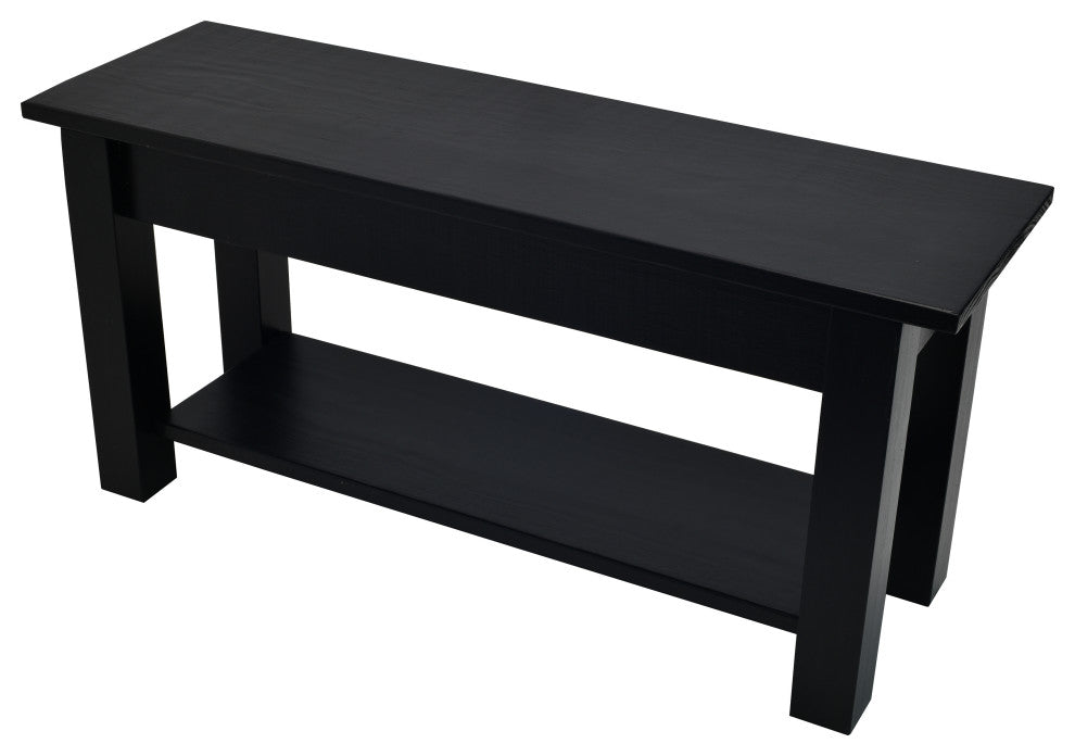 Tavern Farmhouse Storage Bench with shoe shelf / shoe rack, Black, 36"