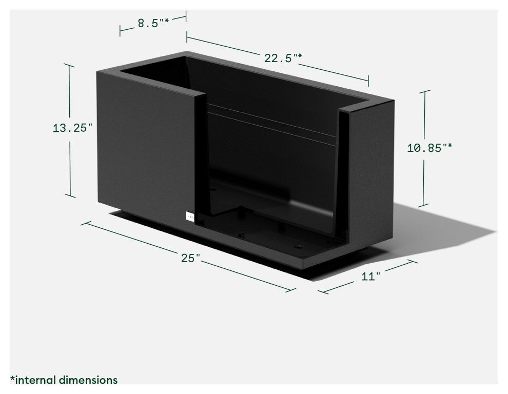 Veradek Block Series Long Box Planter, Black, 13"h X 11"w X 25"l
